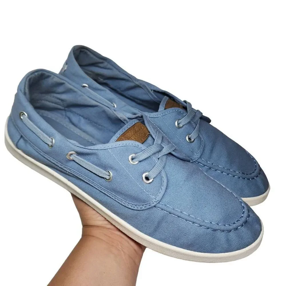Lincoln Outfitters Womens Blue and White Slip On Denim Flats Dock Shoes‎ Size 11